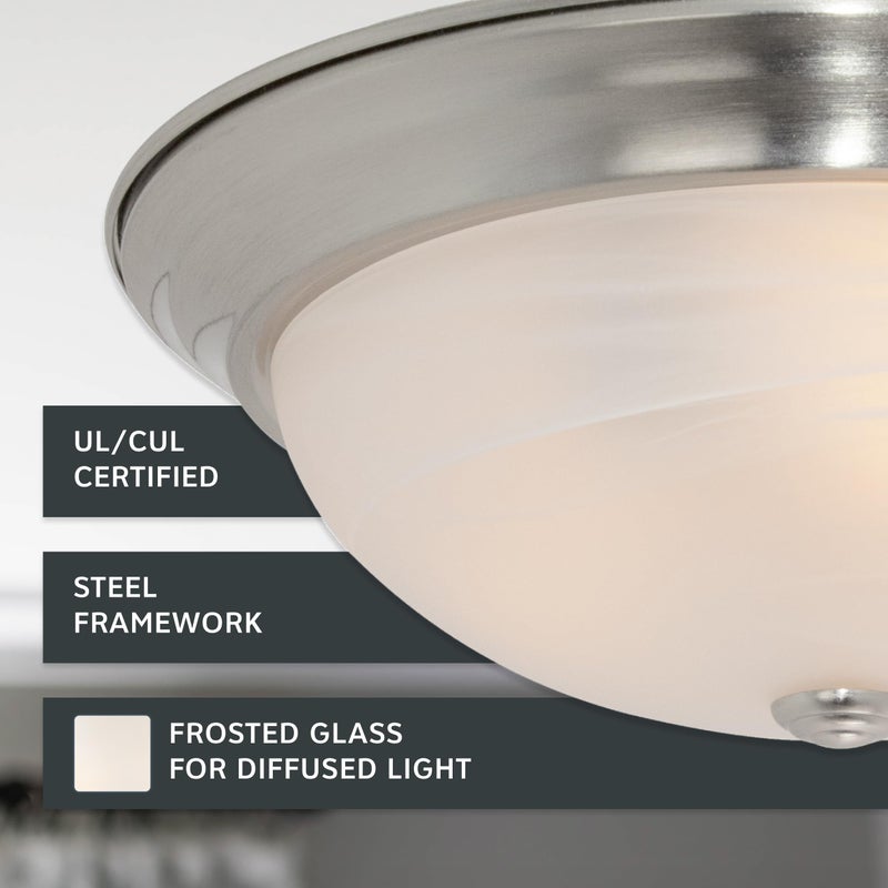 DESIGNERS FOUNTAIN Reedley 2-Lights Flush Mount Ceiling Light, 11 Inch Lighting Fixture for Kitchen, Bedroom, Bathroom, and Hallway, White Alabaster Glass, Satin Platinum, 1257S-SP-AL - Image 3